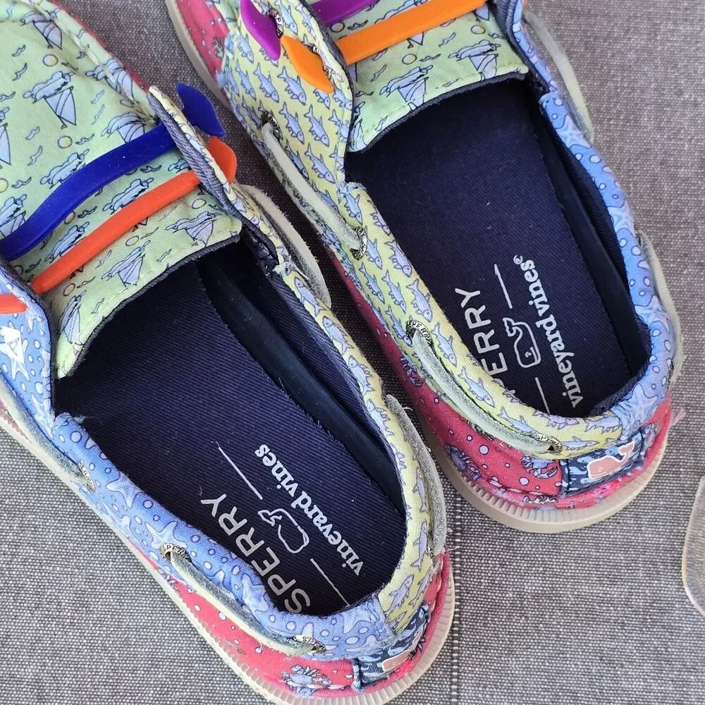 SPERRY X VINEYARD VINES AO PATCHWORK BOATS CRABS STARFISH SHOES KIDS SIZE 2